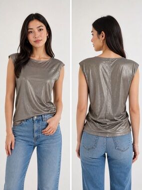 Weekend MaxMara Women’s XS Metallic Gold Cap Sleeve Lightweight Blouse